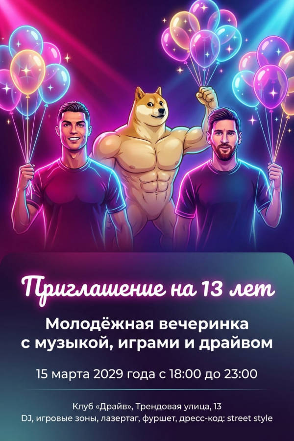 Приглашение Мальчику 13 лет