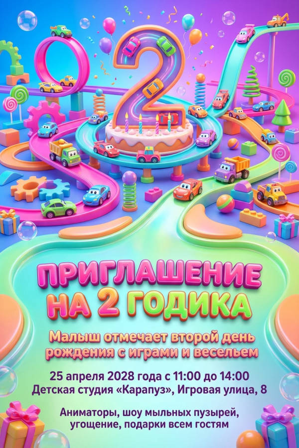 Пример приглашения на день рождения мальчику 2 года