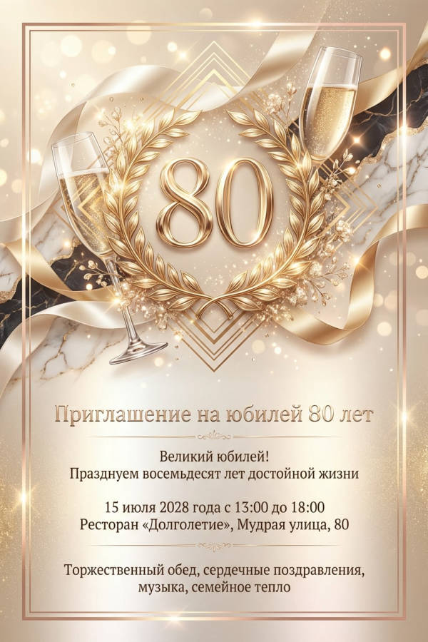 Пример приглашения на юбилей 80 лет