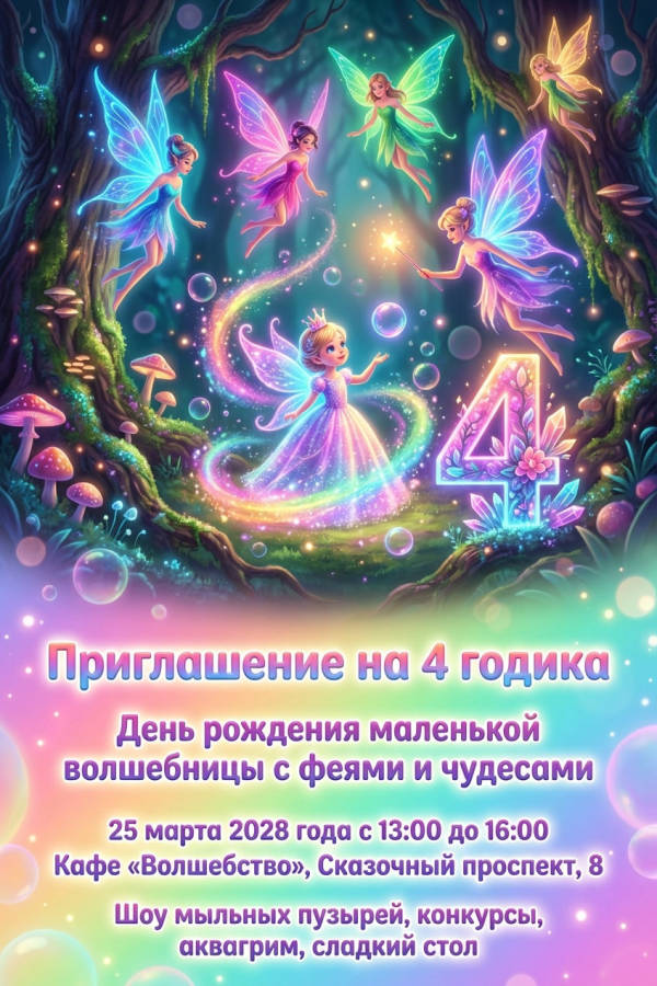 Приглашение Девочке 4 года