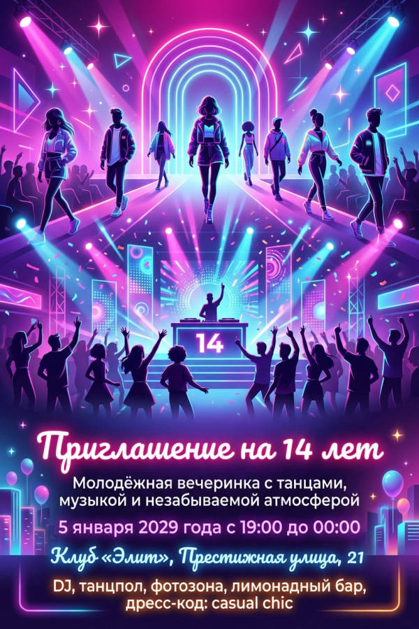 Приглашение Девочке 14 лет