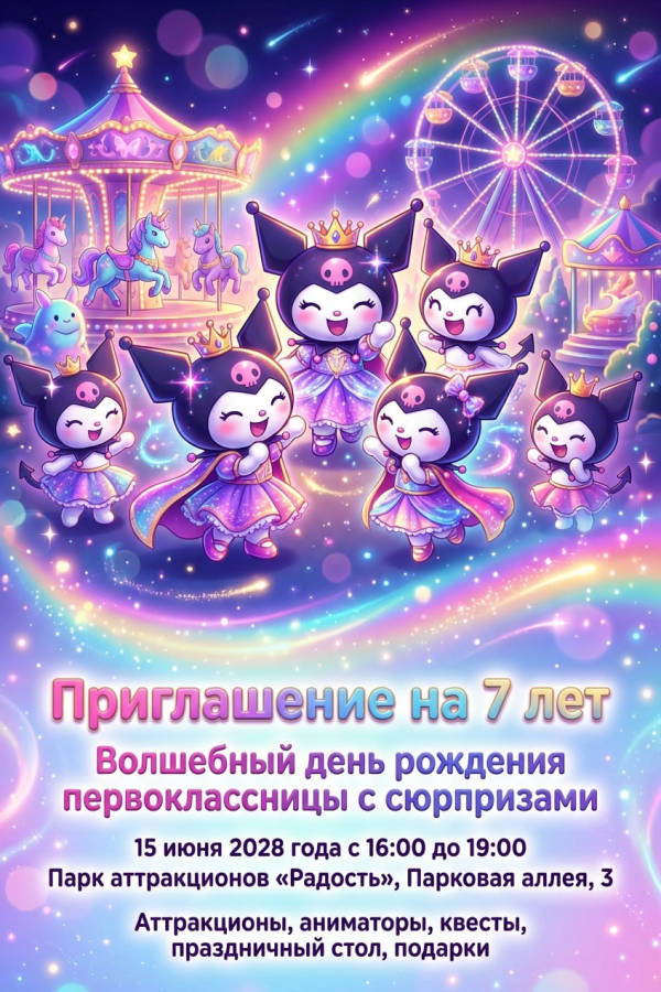 Приглашение Девочке 7 лет