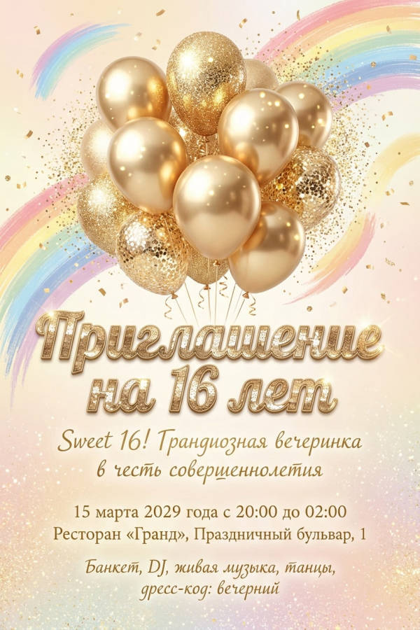 Приглашение Девочке 16 лет