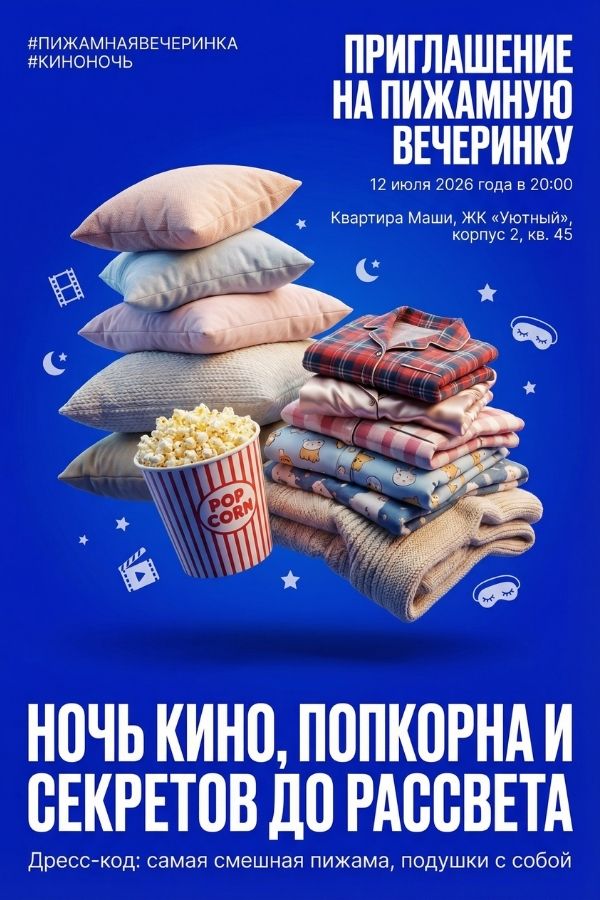 Пример приглашения на пижамную вечеринку