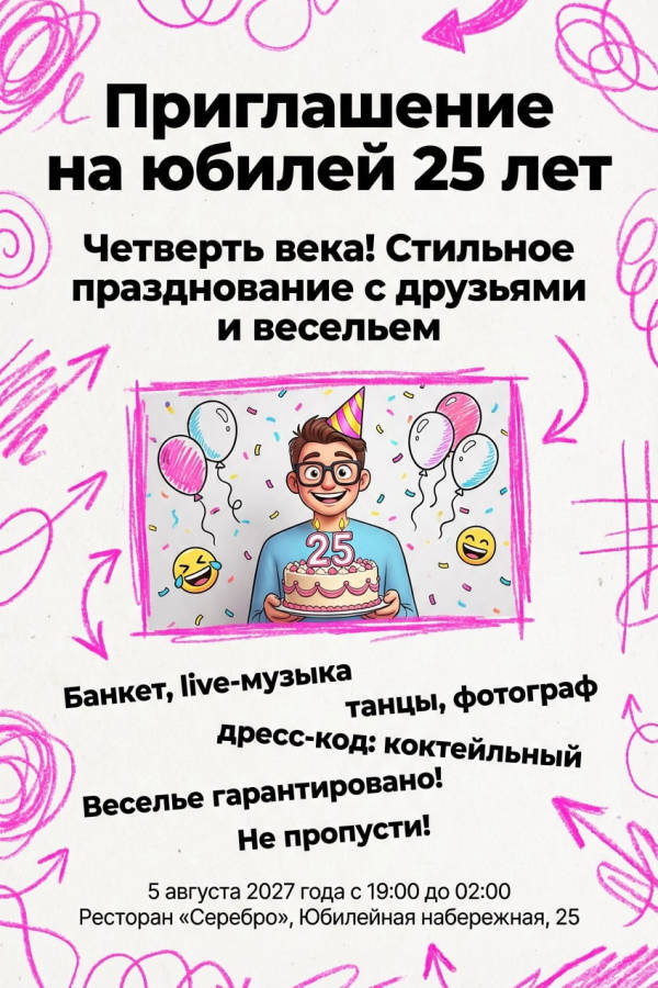 Пример приглашения на юбилей 25 лет