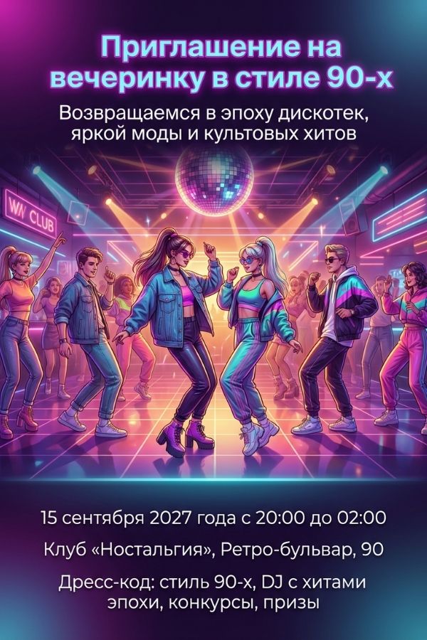 Приглашение в стиле 90-х