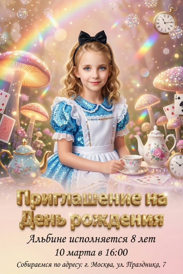 Приглашение в стиле «Алисы в Стране чудес»