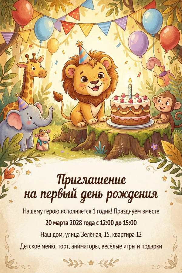 Приглашение мальчику на 1 год