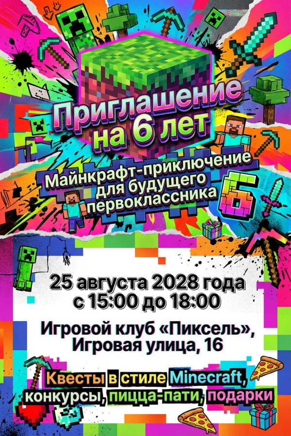 Приглашение мальчику на 6 лет