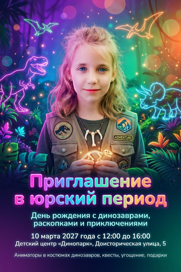 Приглашение с динозаврами