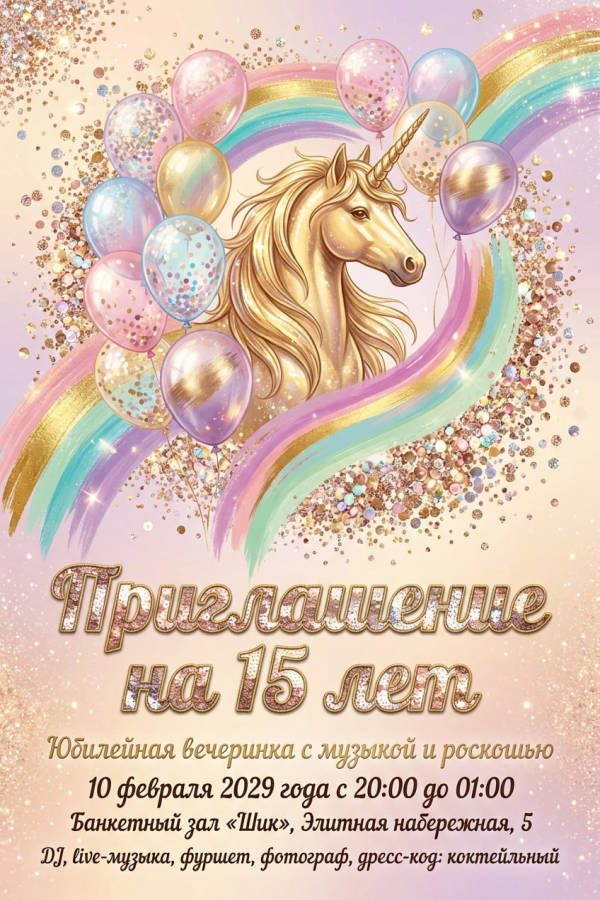 Приглашение девочке на 15 лет