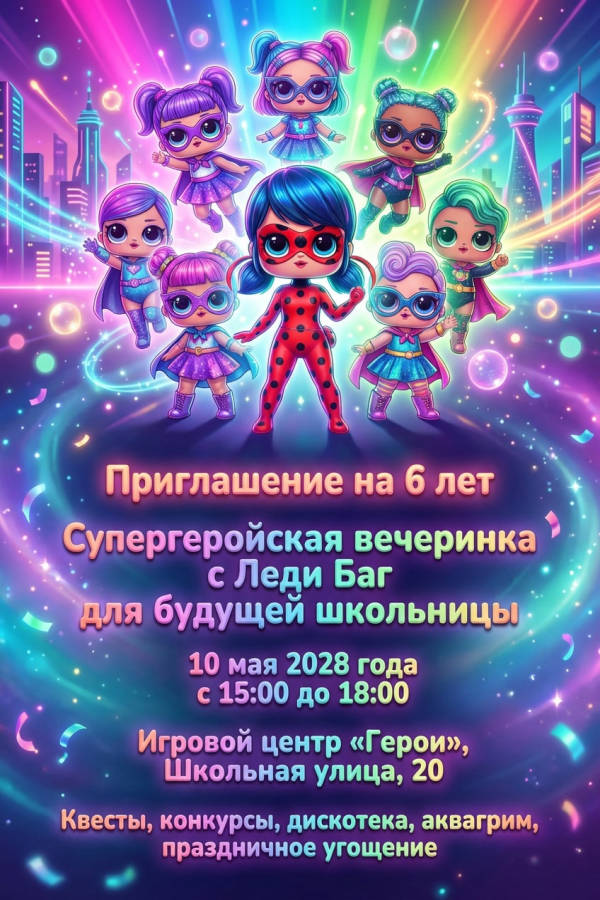 Приглашение девочке на 6 лет