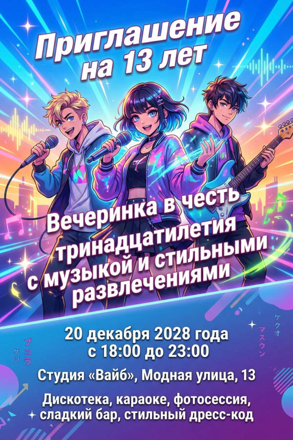 Приглашение девочке на 13 лет