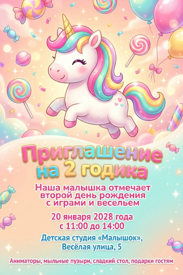 Приглашение девочке на 2 года