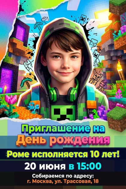 Детское приглашение с фото 4