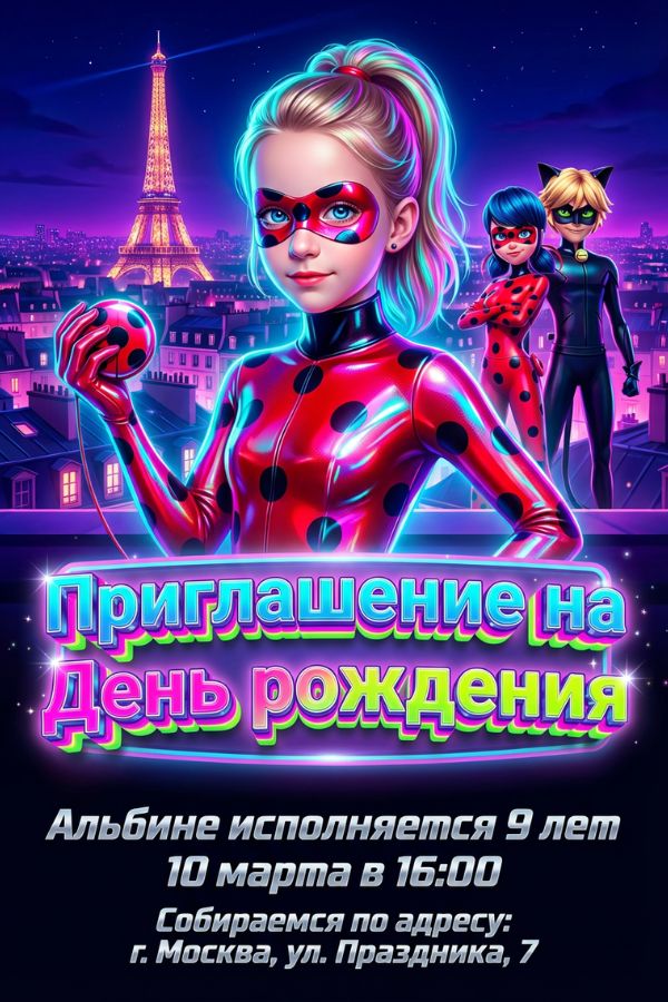 Приглашение в стиле Леди Баг