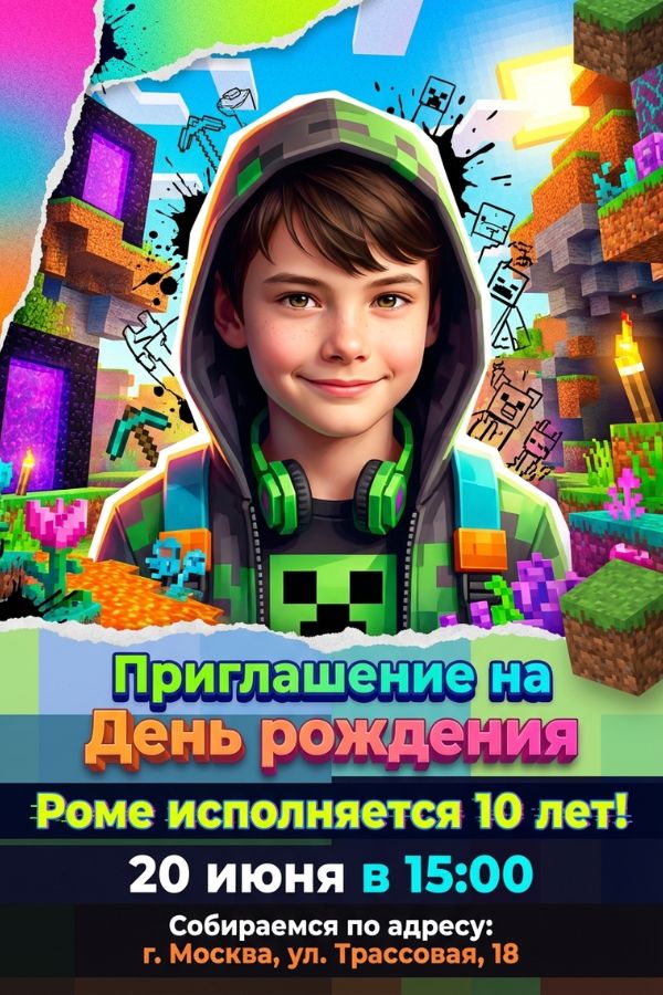 Приглашение в стиле Майнкрафт