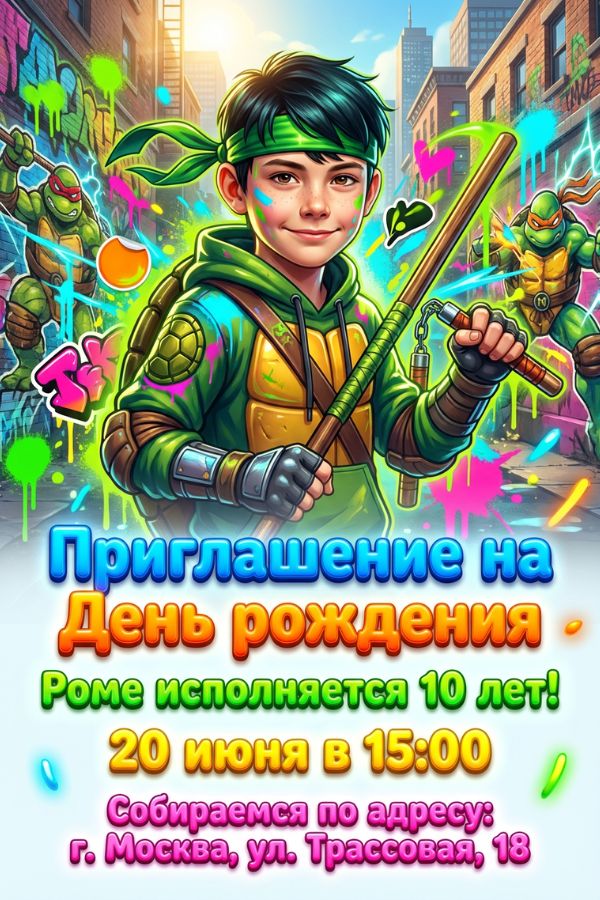 Приглашение с Черепашками-ниндзя
