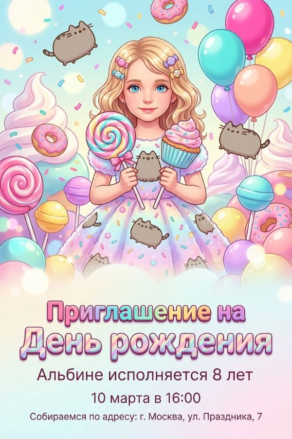 Приглашение с котом Пушином