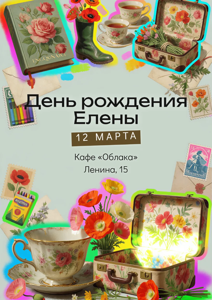 Винтажный чемодан и маки