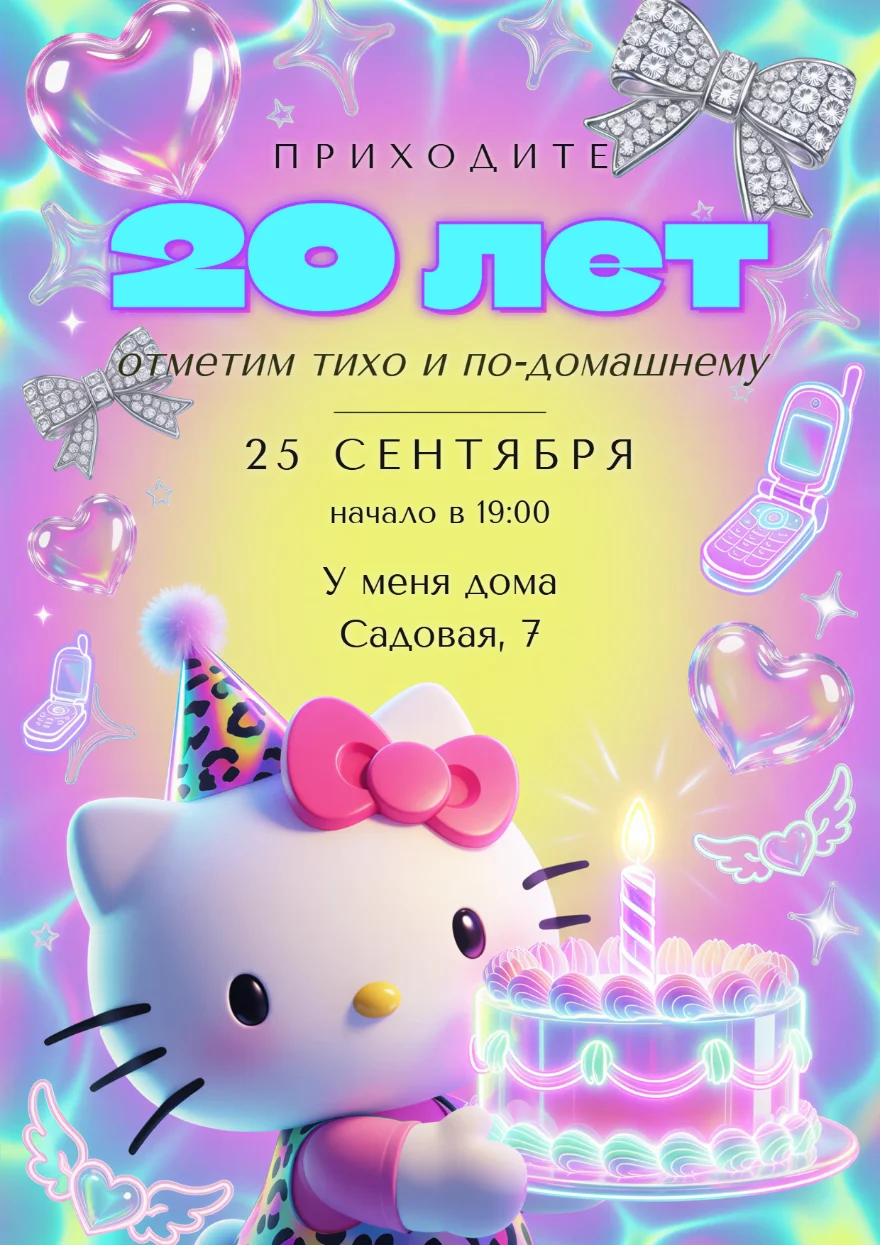 Кошечка с неоновым тортом