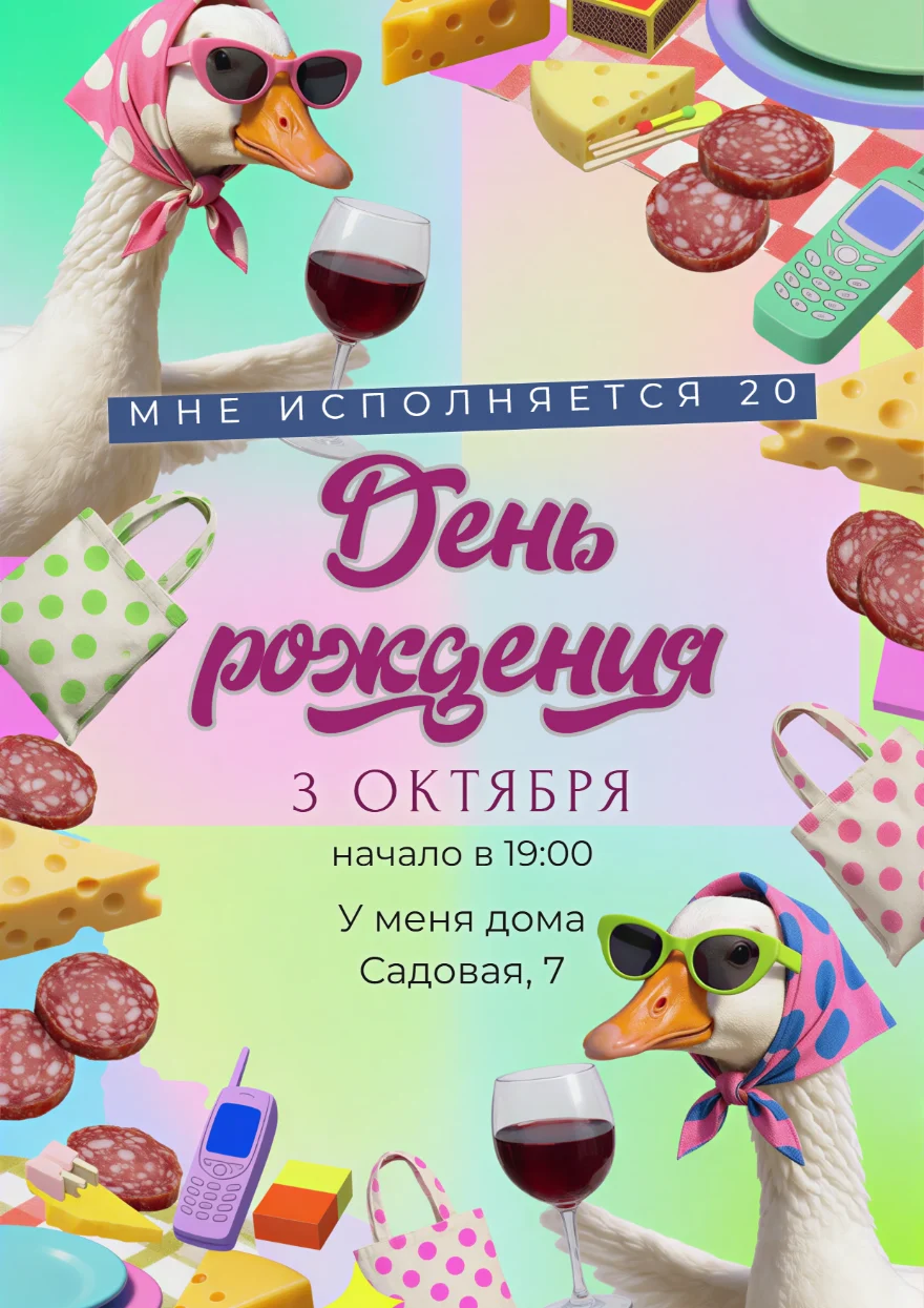 Гуси в очках с бокалами