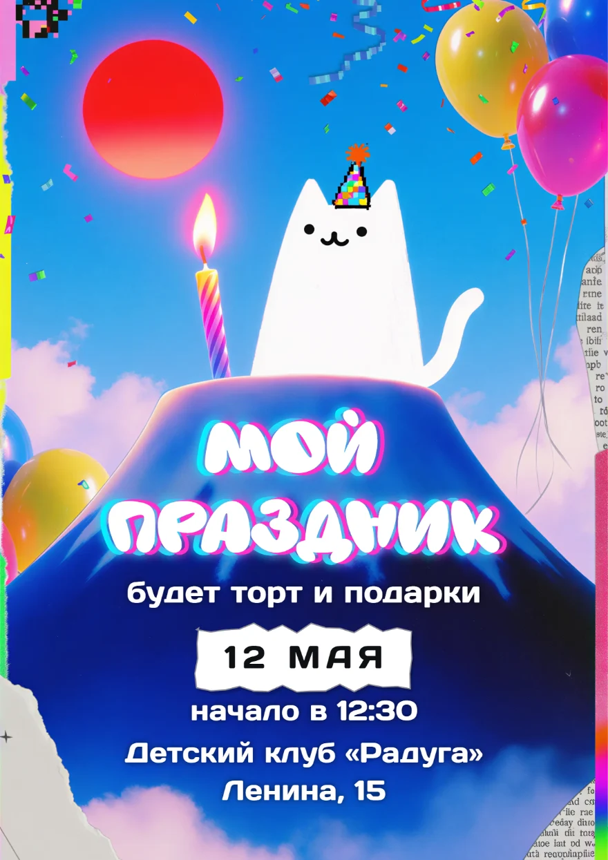 Белый кот на синей горе