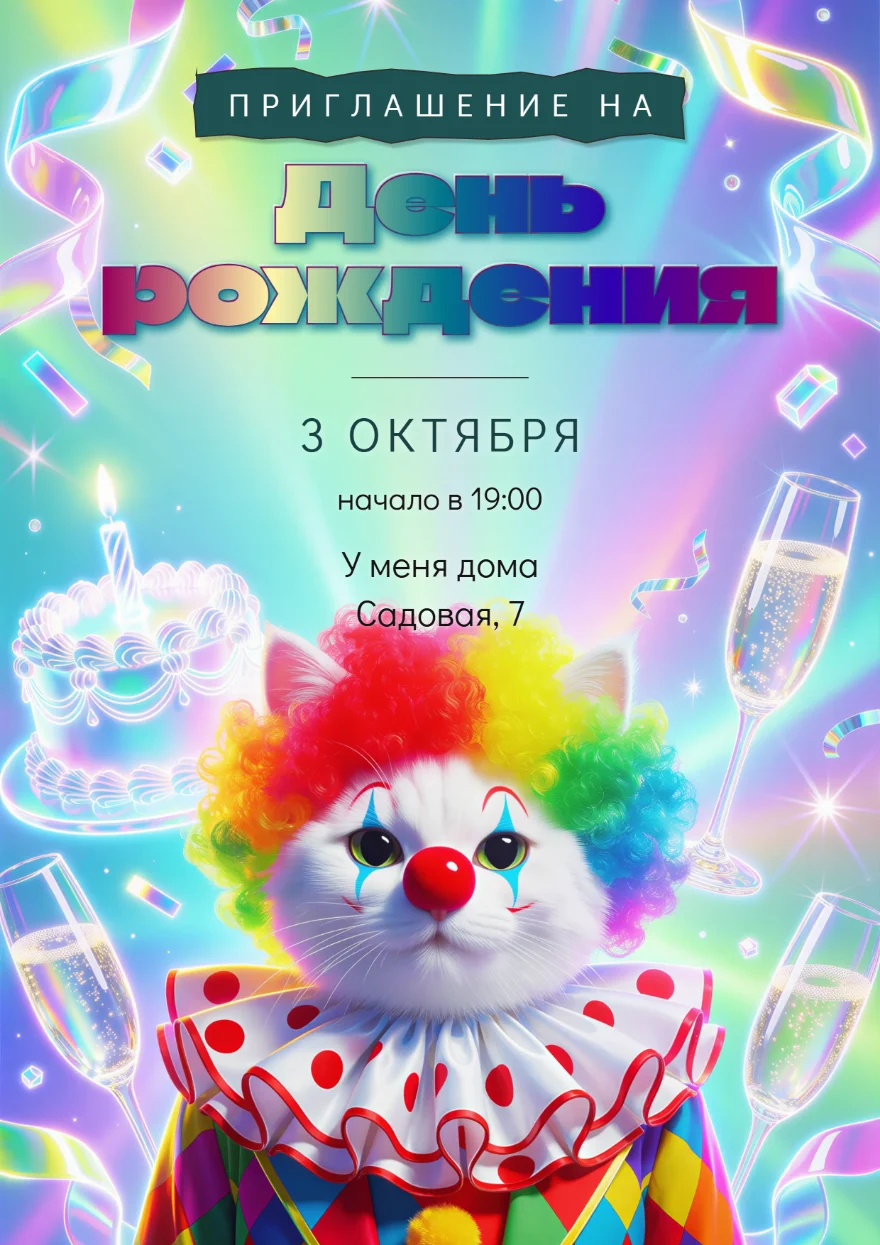 Белый кот в клоунском парике