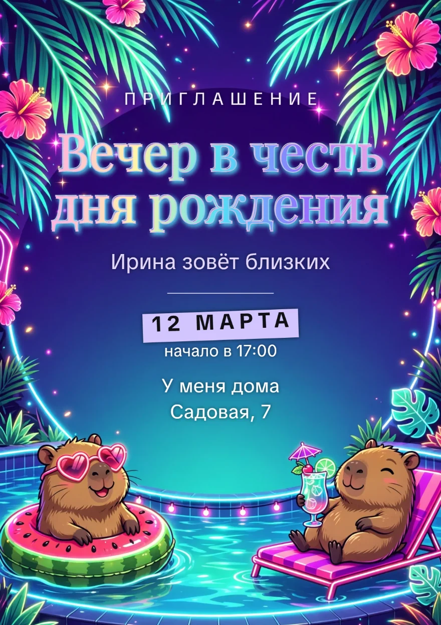 Капибары в неоновом бассейне
