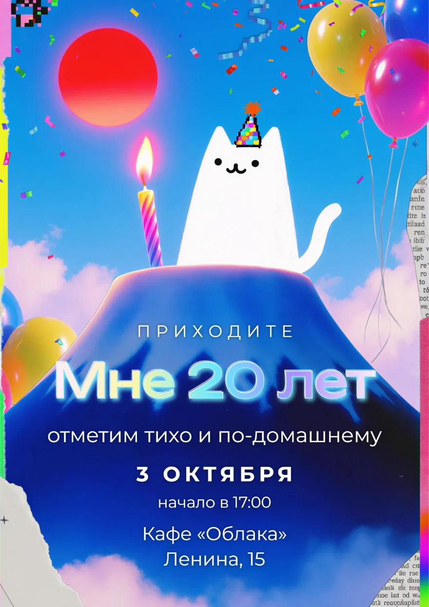 Белый кот над облаками