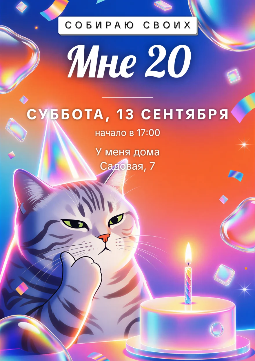 Полосатый кот с тортом