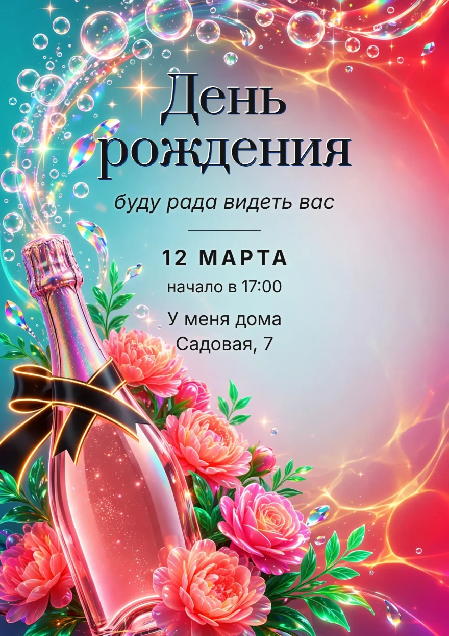 Розовое игристое в пионах