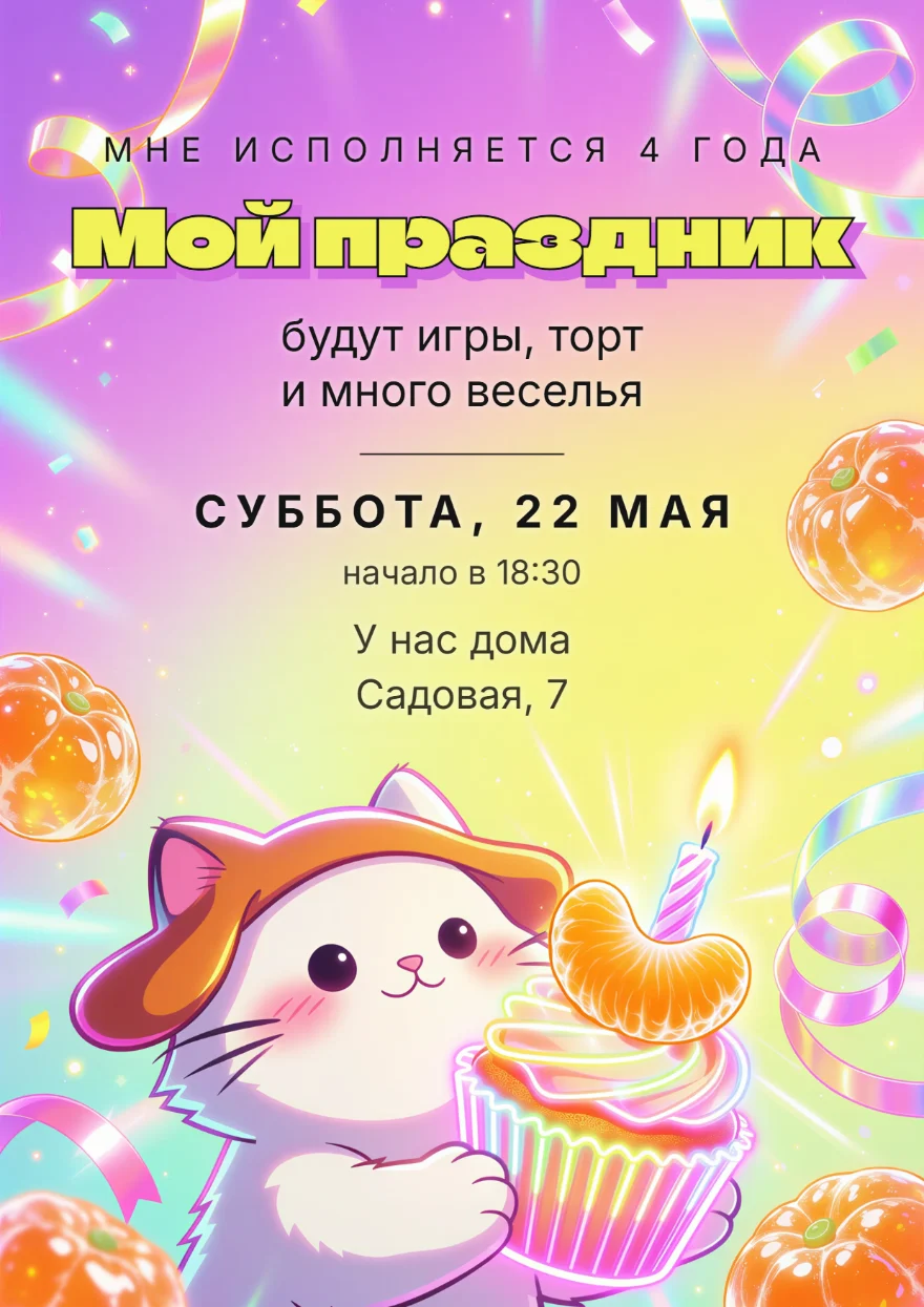 Белый котёнок с мандариновым капкейком