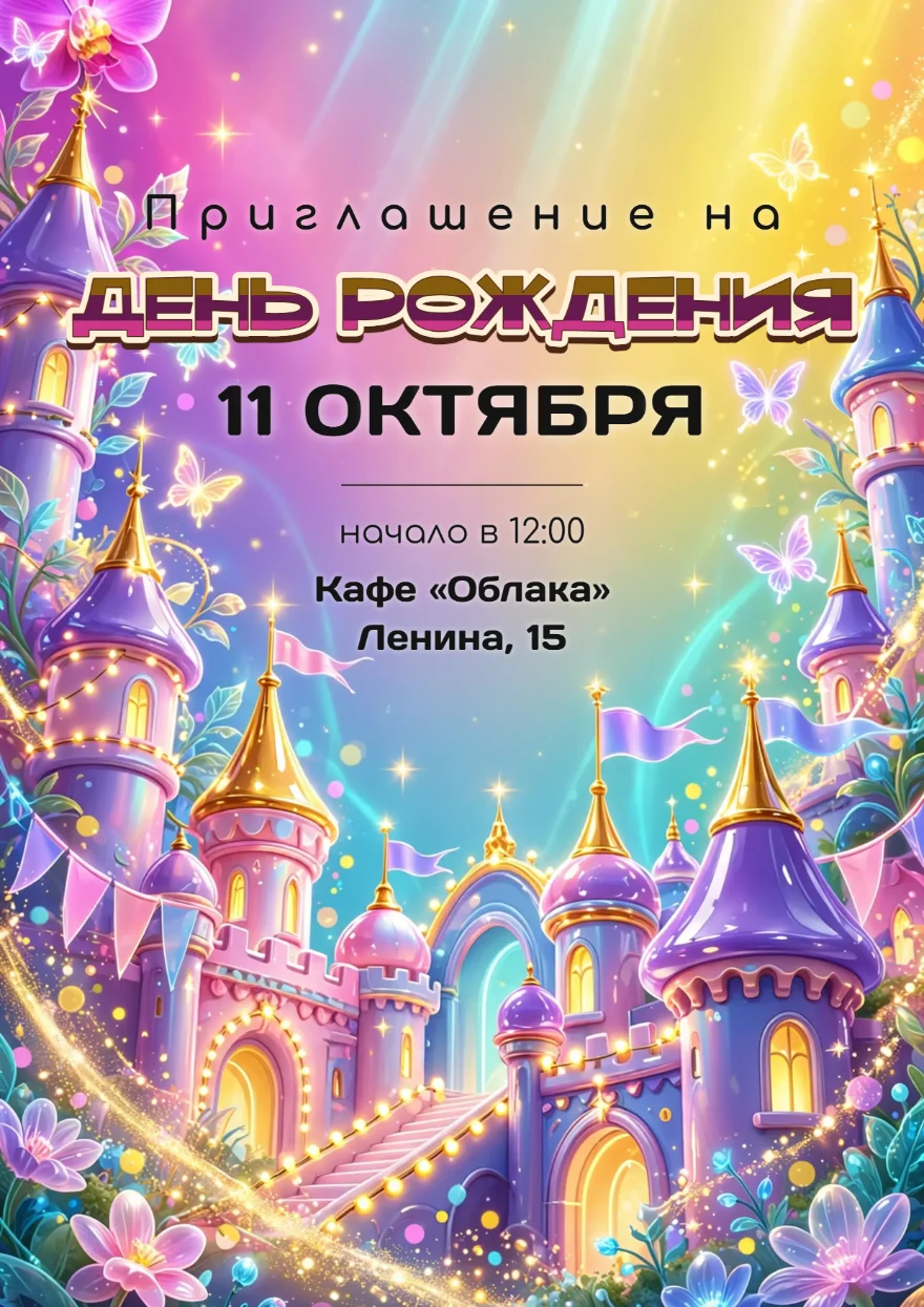 Сиреневый замок с золотыми куполами