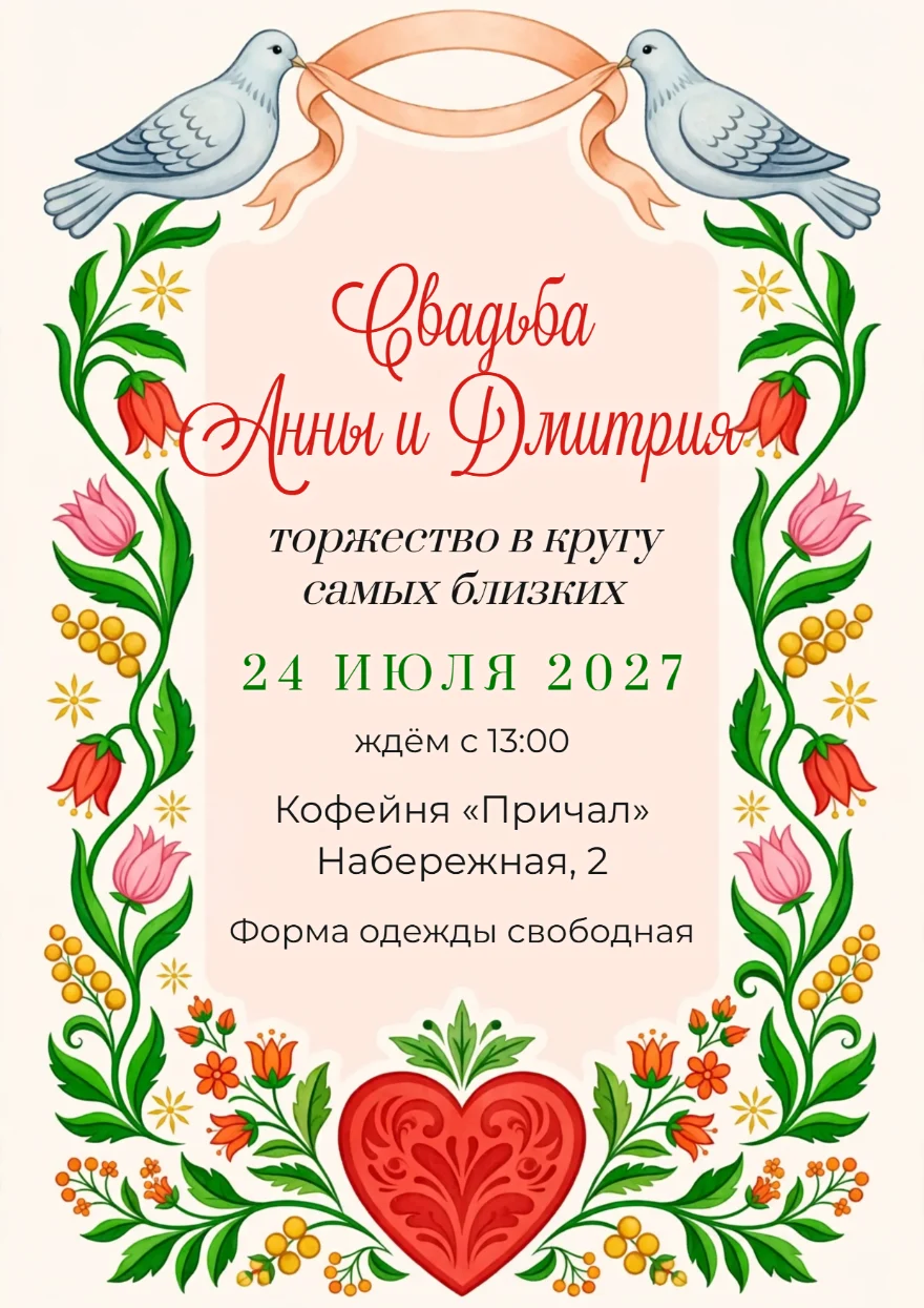 Расписное сердце в цветах
