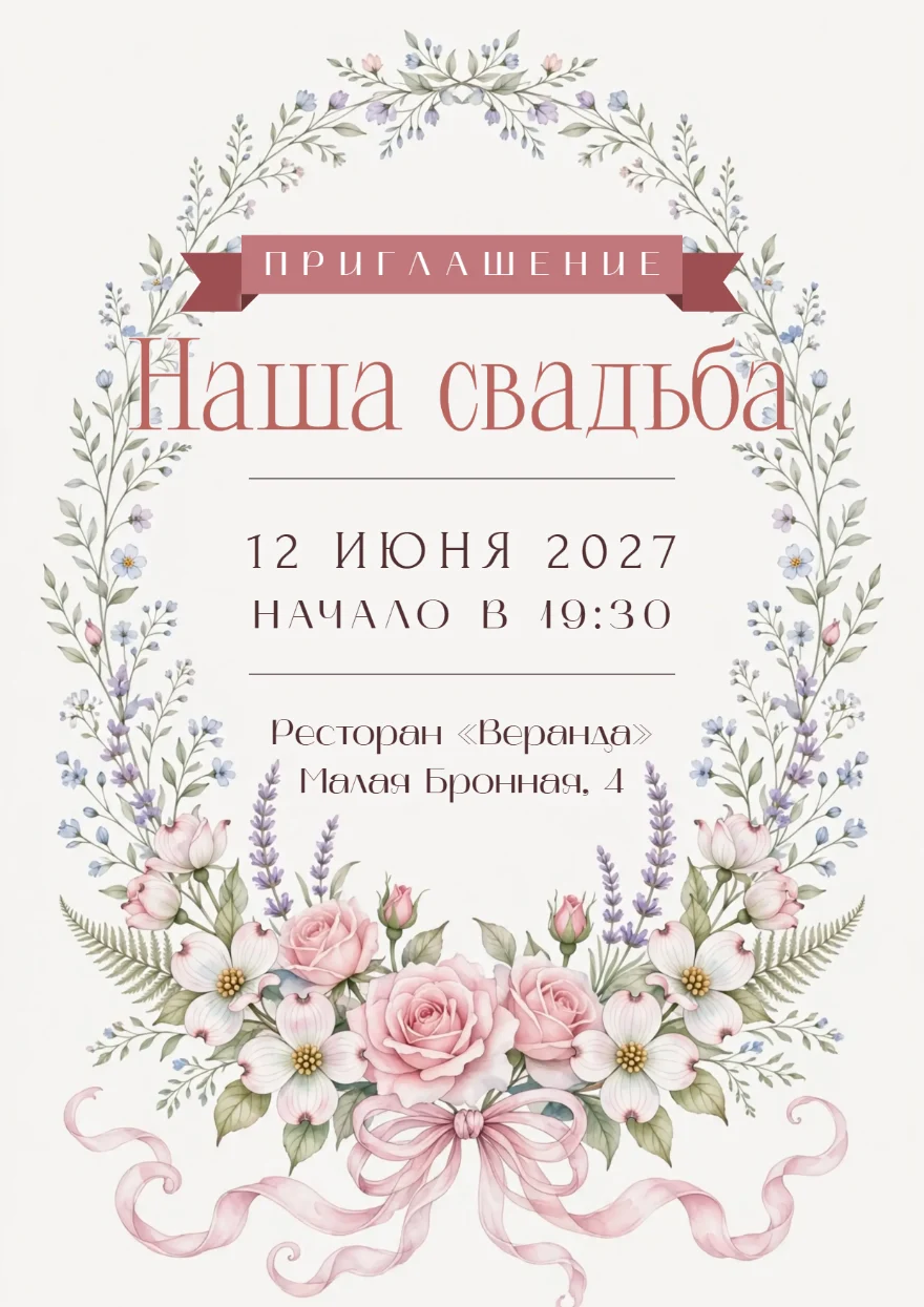Акварельный венок из роз