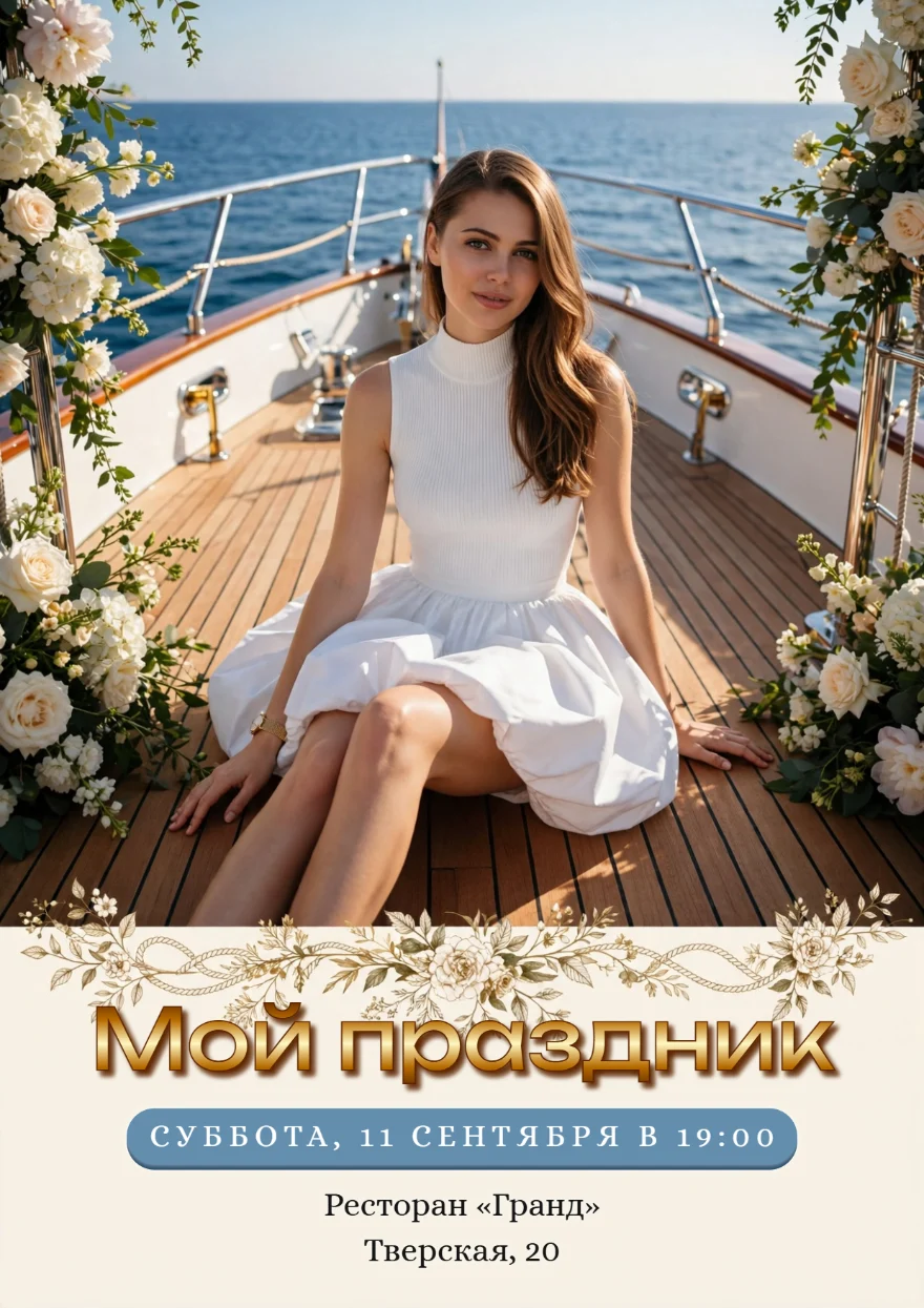 Яхта с белыми розами