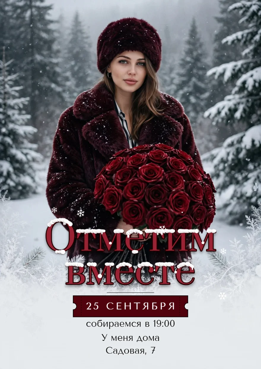 Охапка роз в заснеженном лесу