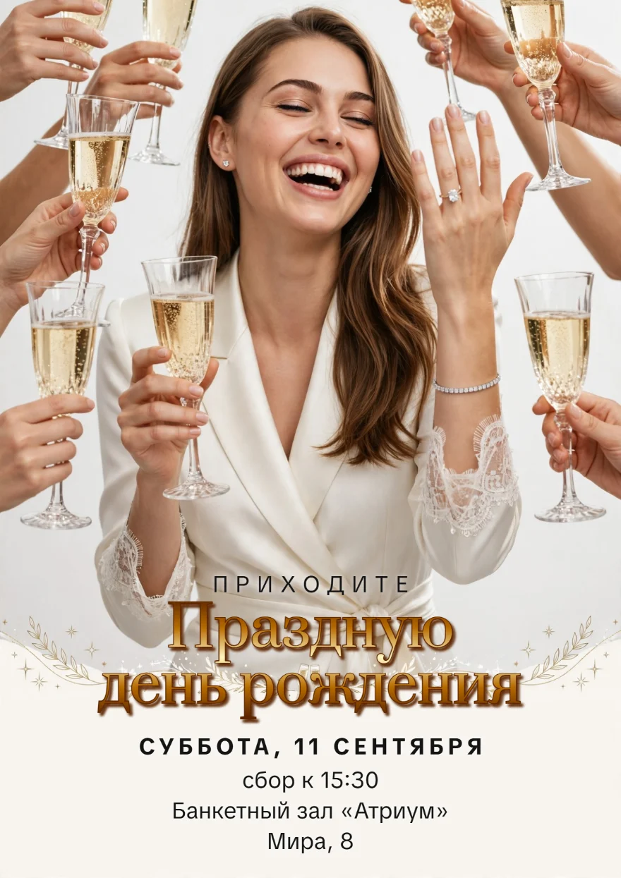 Именинница с бокалами шампанского