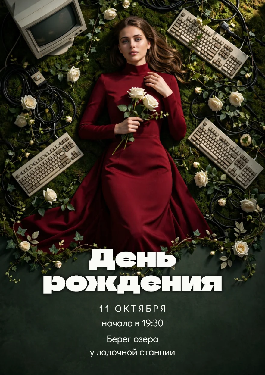 Бордовое платье среди клавиатур