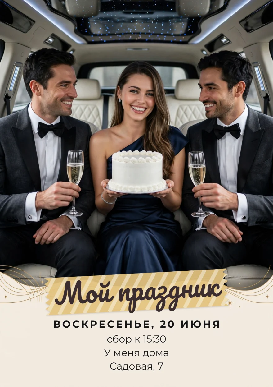 Белый торт в лимузине