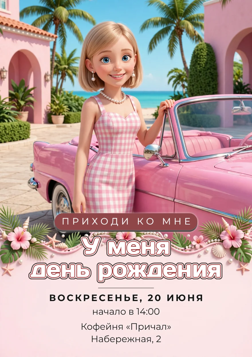 Модница у розового кабриолета