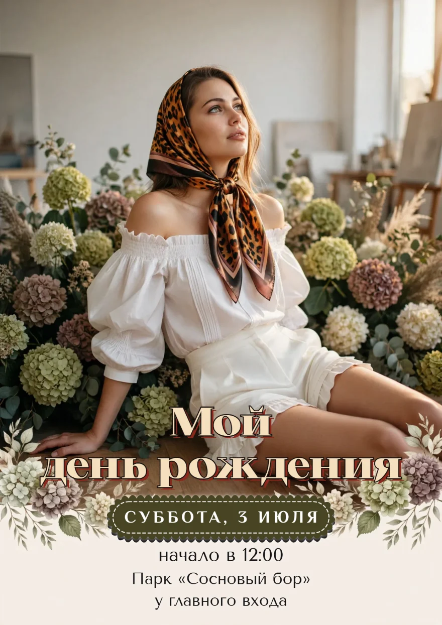 Леопардовый платок среди гортензий