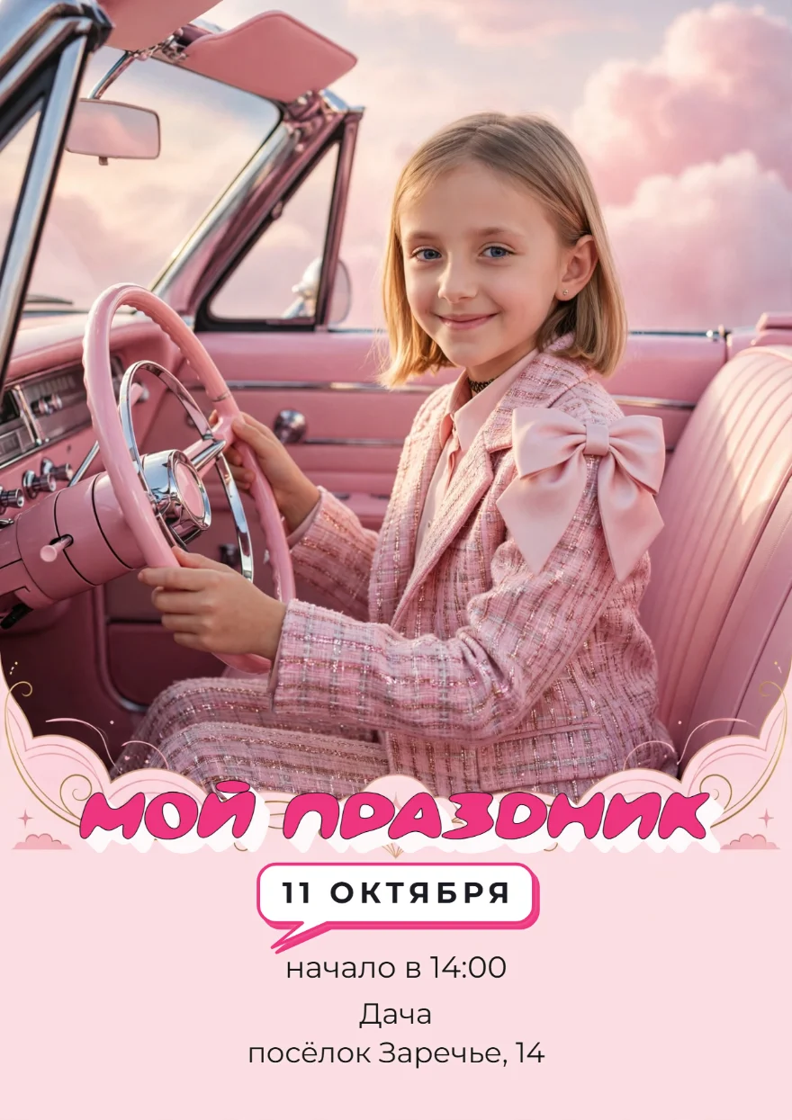 Розовый кабриолет в облаках