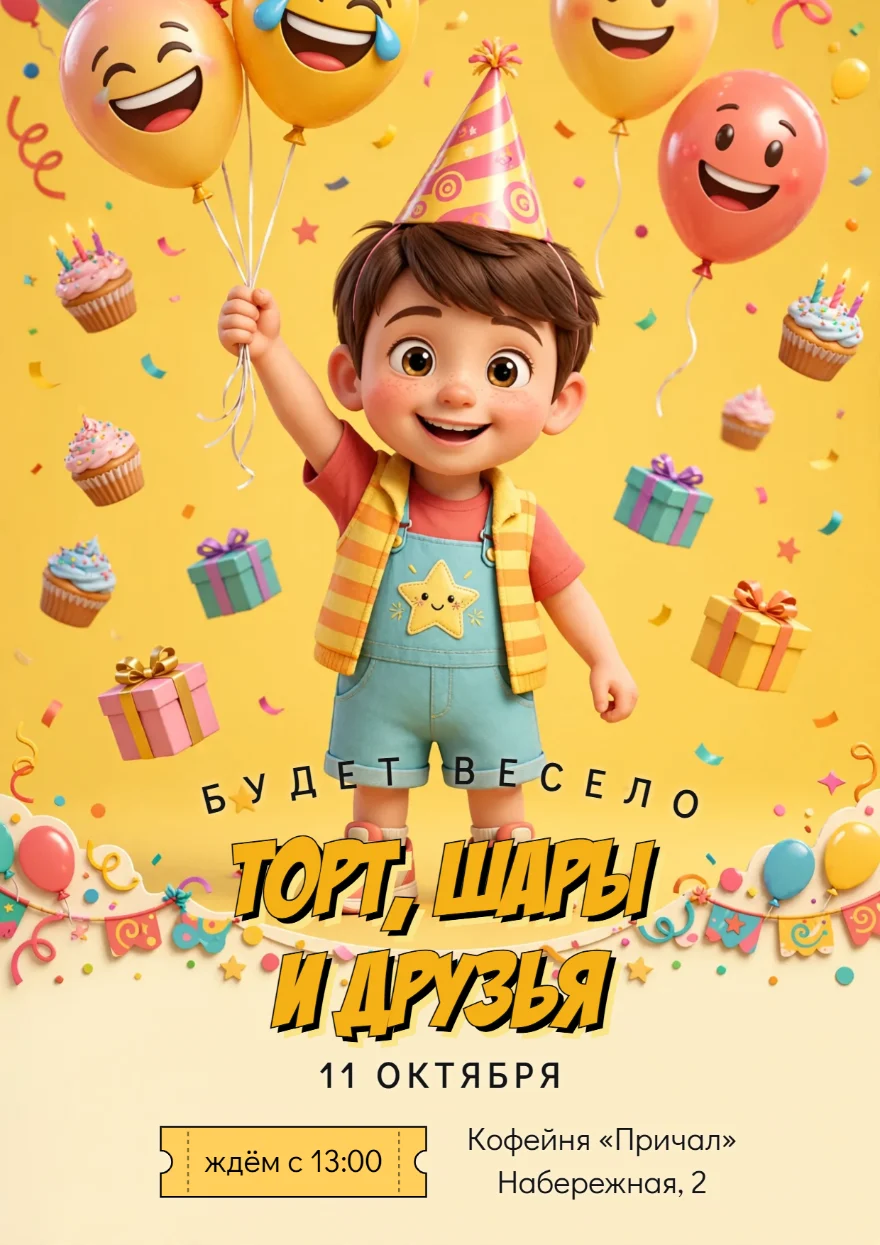 Мальчик с шарами-смайликами