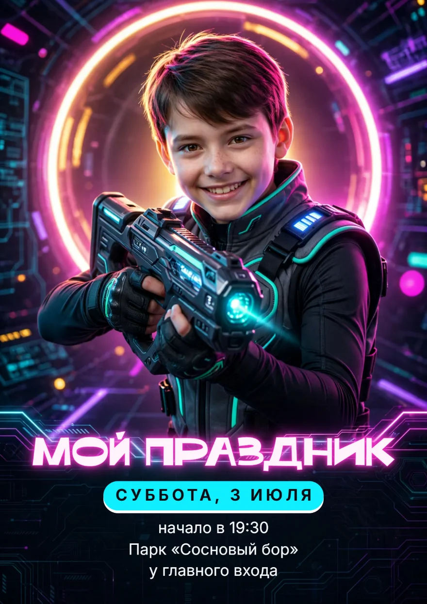 Кибербоец в неоновом кольце