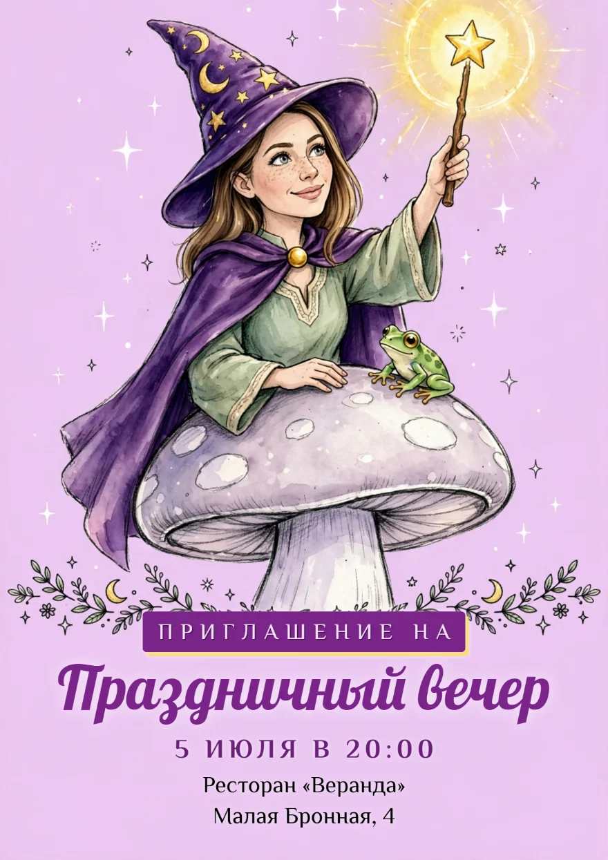 Волшебница на сказочном грибе