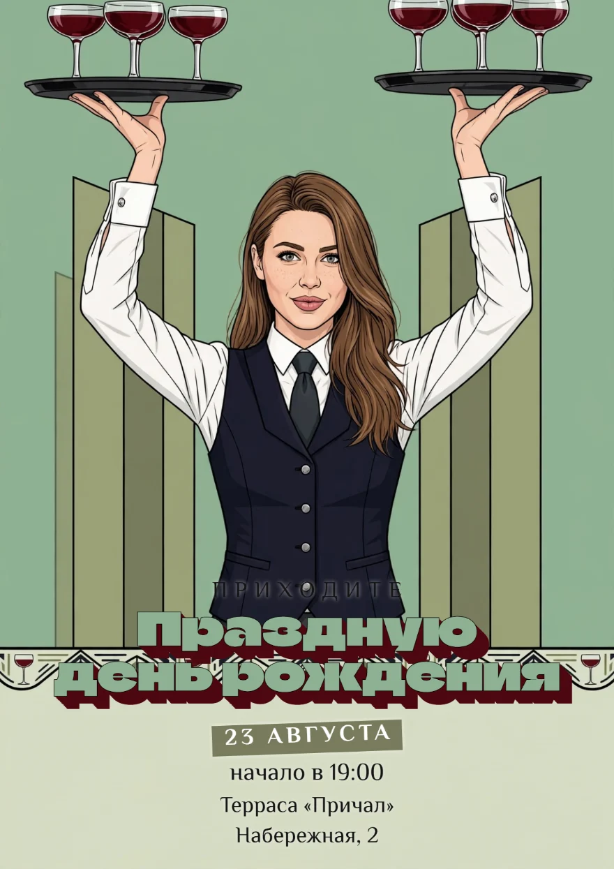 Девушка с подносами вина