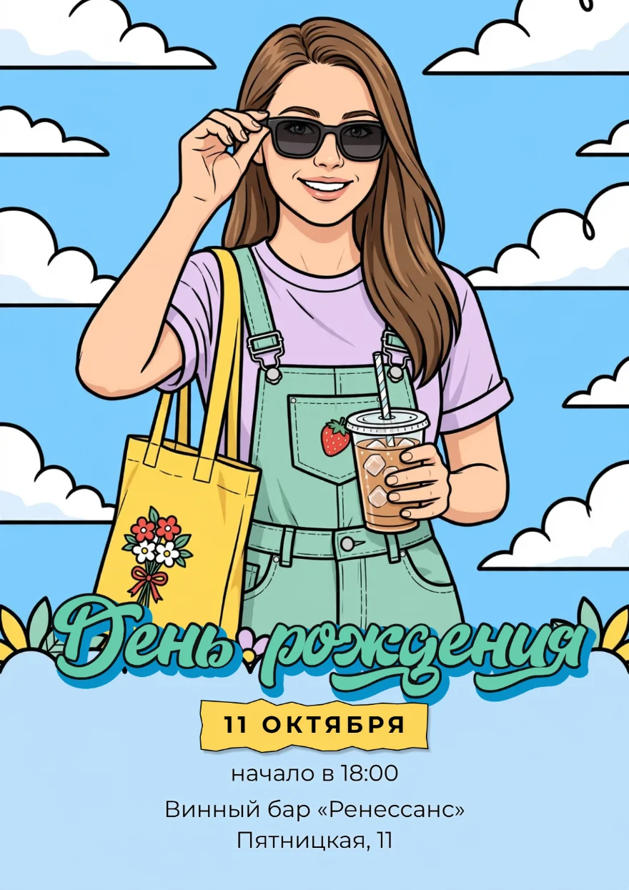 Рисованный портрет с айс-кофе