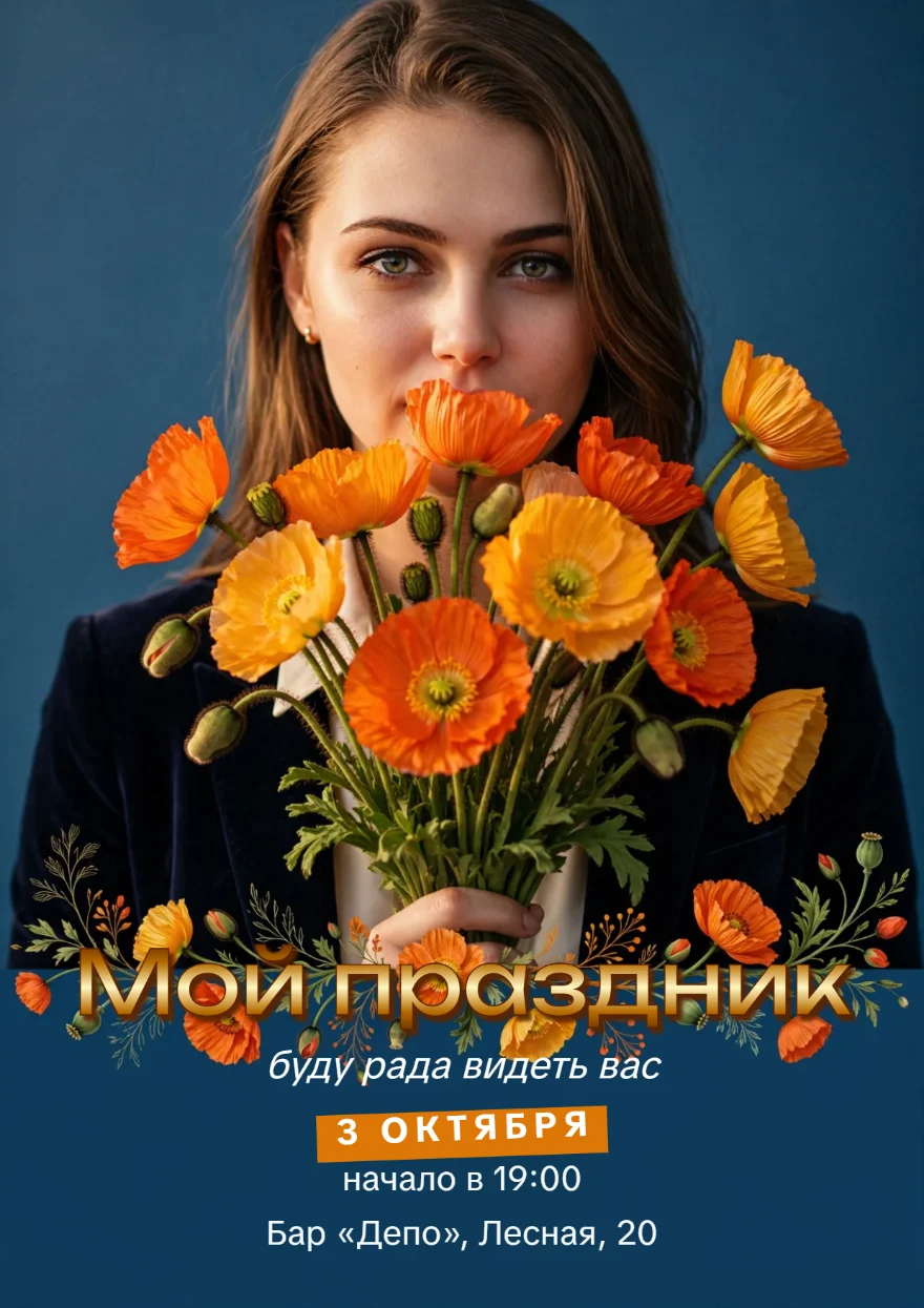 Оранжевые маки на синем фоне